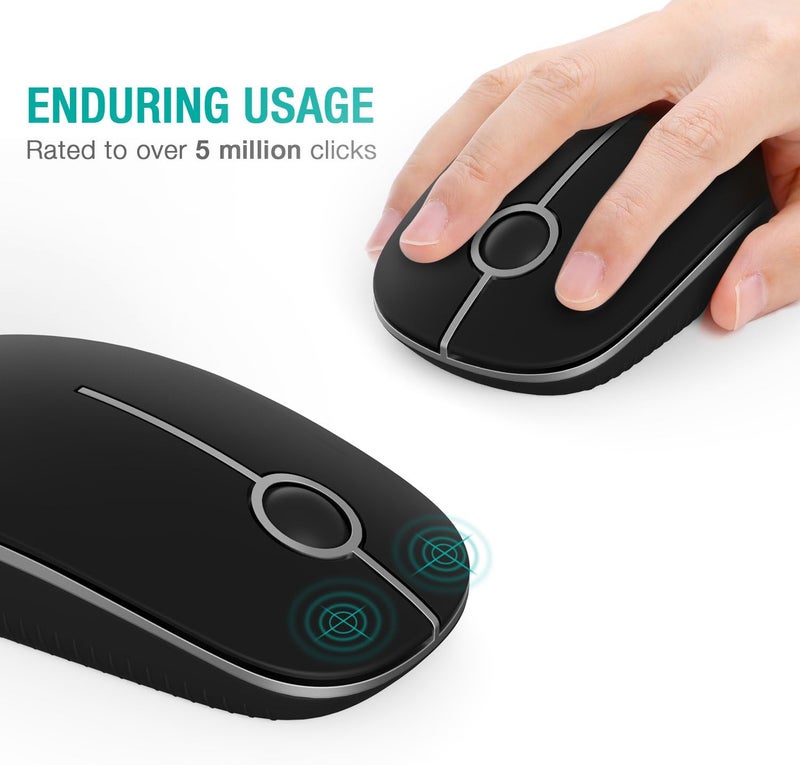 Unipows Wireless Mouse - 2.4G Slim Portable Computer Mouse with Nano Receiver, Less Noise Mobile Optical Mice for Notebook, PC, Laptop, Computer, Mac (Black and Silver) - Image 3